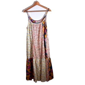 Easel Patchwork Floral Maxi Dress Boho Cottagecore M Artsy Prairie Tiered Flowy